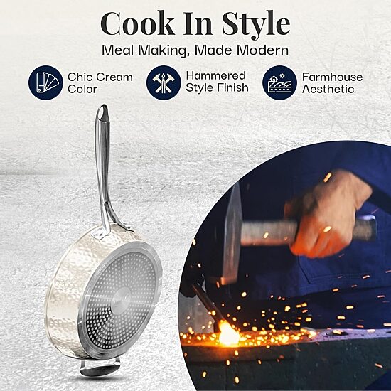 Gotham Steel Hammered Cream 14" Ultra Ceramic Non-Stick Frying Pan with Lid