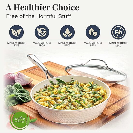 Gotham Steel Hammered Cream 15-pc. Ultra Ceramic Non-Stick Cookware Set with Utensils