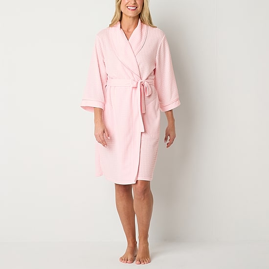 Liz Claiborne Womens Waffle 3/4 Sleeve Knee Length Robe