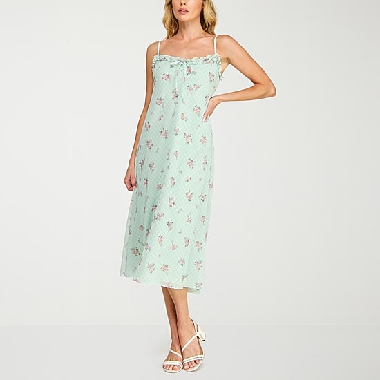 B. Smart Womens Juniors Sleeveless Floral Midi Slip Dress