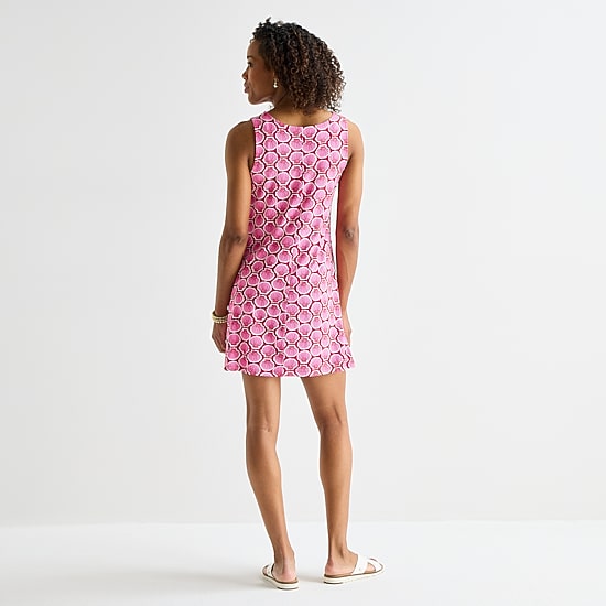 St. John's Bay Womens Tall V Neck Sleeveless Floral A-Line Dress
