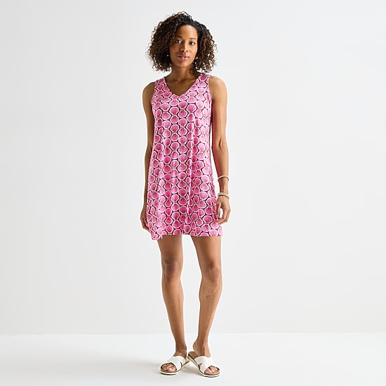 St. John's Bay Womens Tall V Neck Sleeveless Floral A-Line Dress