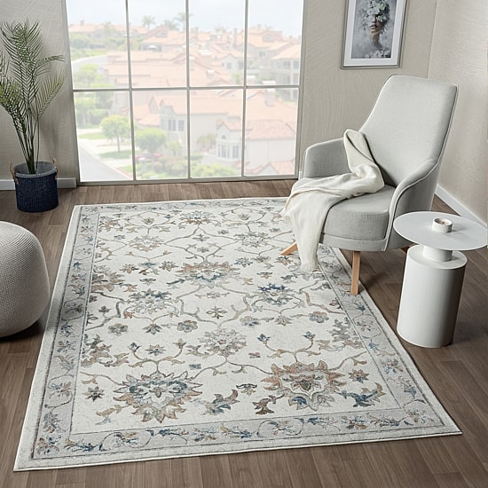 Glossy Ely Floral Stain Resistant Indoor Rectangular Area Rug