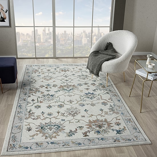 Glossy Ely Floral Stain Resistant Indoor Rectangular Area Rug
