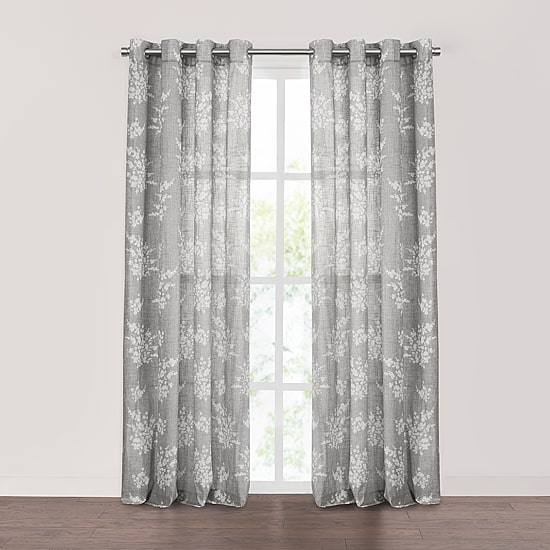 Fieldcrest Arden Tossed Bouquet Cotton Grommet Top Sheer Single Curtain Panel