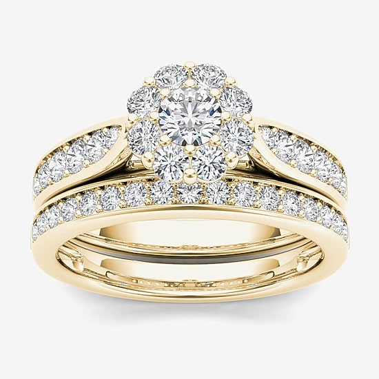 Womens 1 CT. T.W. Natural White Diamond 14K Gold Round Halo Bridal Set