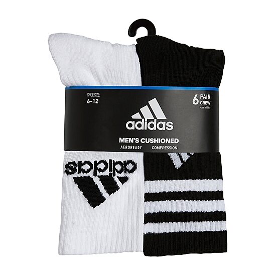 adidas Mens 6 Pair Crew Socks