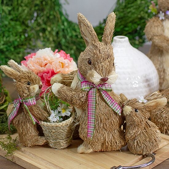 Northlight 12.5in Sisal Mommy And Baby Bunnies Easter Figurine