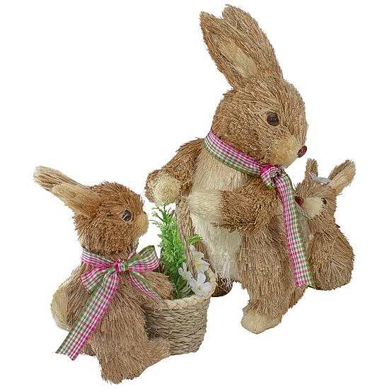 Northlight 12.5in Sisal Mommy And Baby Bunnies Easter Figurine