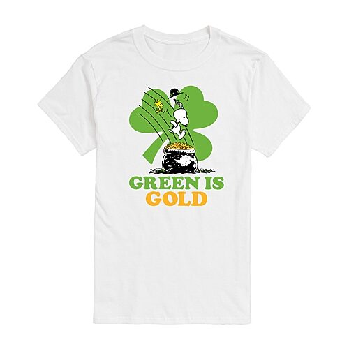 Mens Short Sleeve Peanuts St. Patrick's Day Graphic T-Shirt, Medium, White