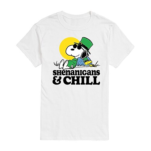Airwaves Men's Peanuts St Patrick's Day Shenanigans Chill Short Sleeve T-Shirt - White