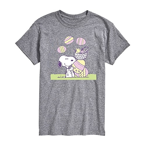 Mens Short Sleeve Peanuts Easter Graphic T-Shirt, Medium, Gray
