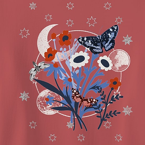 Americana Butterfly Baby Tee Womens Juniors Crew Neck Short Sleeve Fitted Graphic T-Shirt