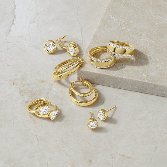 14k Gold Over Silver Womens 1/7 CT. T.W. Lab Grown White Diamond 14K Gold Over Silver 25mm Hoop Earrings