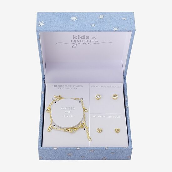 Gratitude & Grace Girls Cubic Zirconia 14K Gold Over Brass Cross 3-pc. Jewelry Set