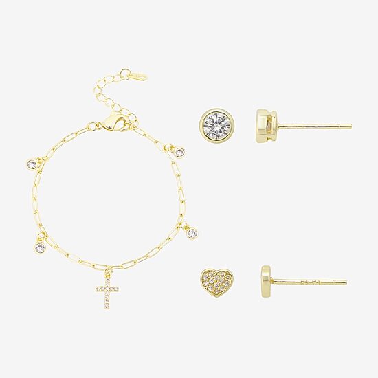 Gratitude & Grace Girls Cubic Zirconia 14K Gold Over Brass Cross 3-pc. Jewelry Set