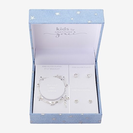 Gratitude & Grace Girls Cubic Zirconia Pure Silver Over Brass Cross 3-pc. Jewelry Set