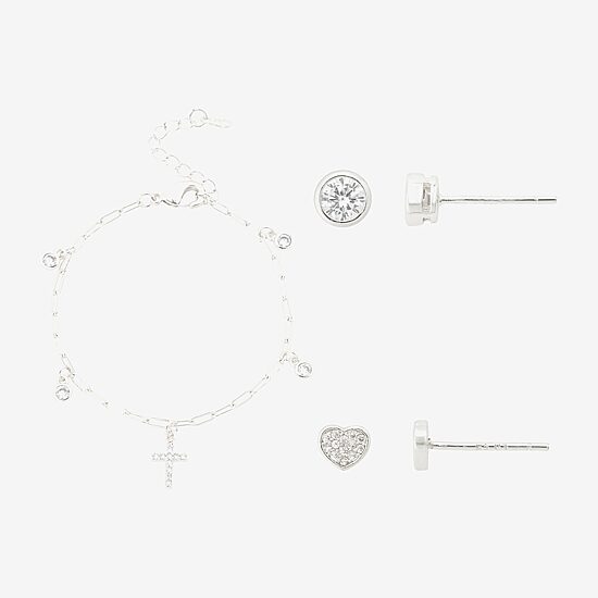 Gratitude & Grace Girls Cubic Zirconia Pure Silver Over Brass Cross 3-pc. Jewelry Set