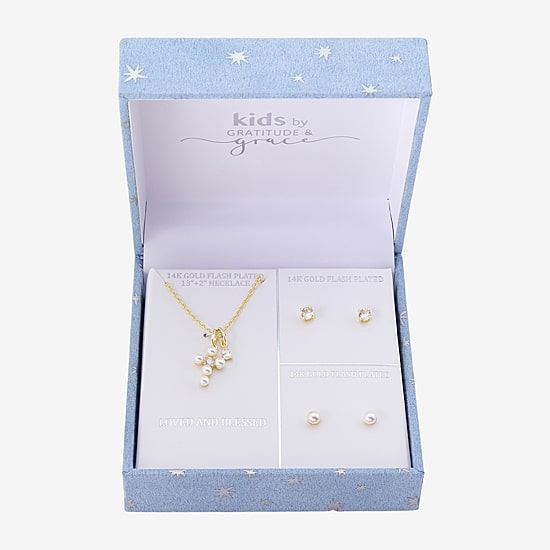 Gratitude & Grace Girls Glass 14K Gold Over Brass Cross 3-pc. Jewelry Set