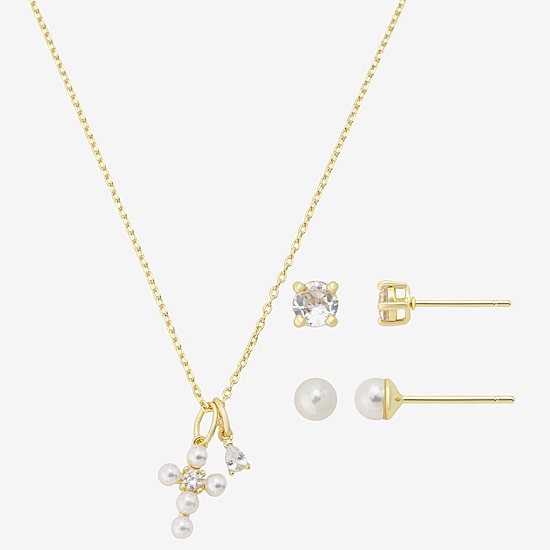 Gratitude & Grace Girls Glass 14K Gold Over Brass Cross 3-pc. Jewelry Set