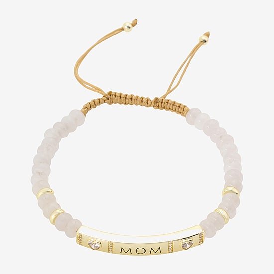 Footnotes Mom Womens White Quartz 14K Gold Over Brass Heart Bolo Bracelet