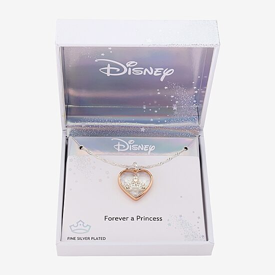 Disney Classics Womens Cubic Zirconia 14k Rose Gold Over Brass Pure Silver Over Brass Crown Heart 16 Inch Pendant Necklace