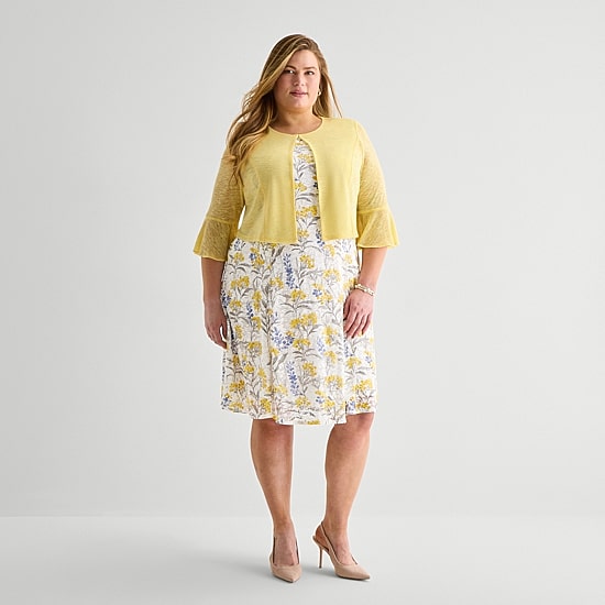 Perceptions Womens Plus Floral Jacket Dress
