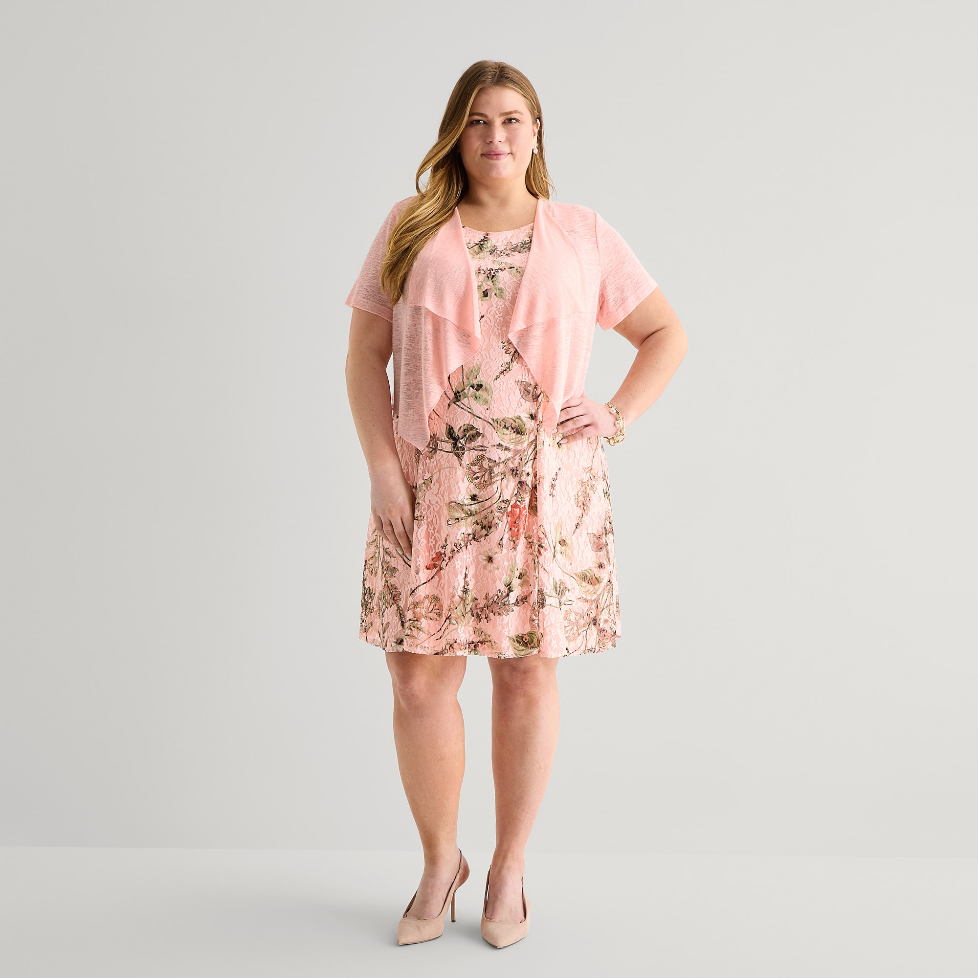 Perceptions Womens Plus Floral Jacket Dress