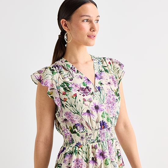 MSK Womens Petite V Neck Sleeveless Flutter Maxi Dress