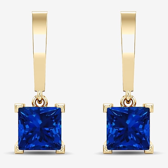 Womens Lab Created Gemstone 14K Gold Over Silver Square Drop Earrings