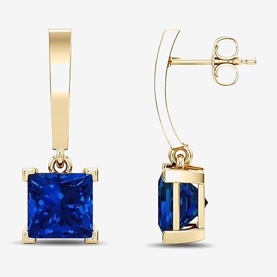 Womens Lab Created Gemstone 14K Gold Over Silver Square Drop Earrings