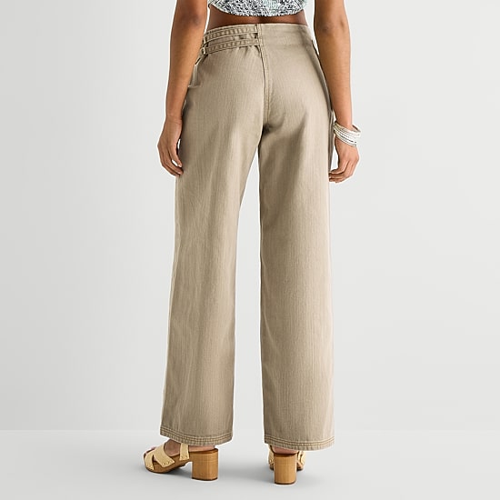 Forever 21 Womens Juniors Wide Leg Mid Rise Flat Front Pant