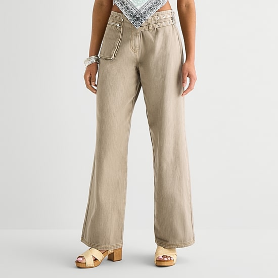 Forever 21 Womens Juniors Wide Leg Mid Rise Flat Front Pant