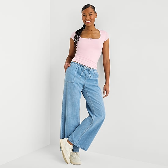 Forever 21 Womens Juniors Straight Mid Rise Pull-On Pant