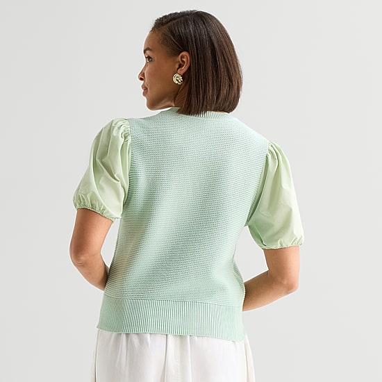 Liz Claiborne Womens Crew Neck Short Sleeve Pullover Sweater
