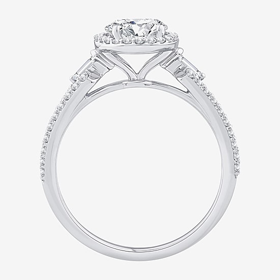 Signature By Modern Bride (F / Vs2) Womens 2 CT. T.W. Lab Grown White Diamond 10K Gold Oval Side Stone Halo Engagement Ring