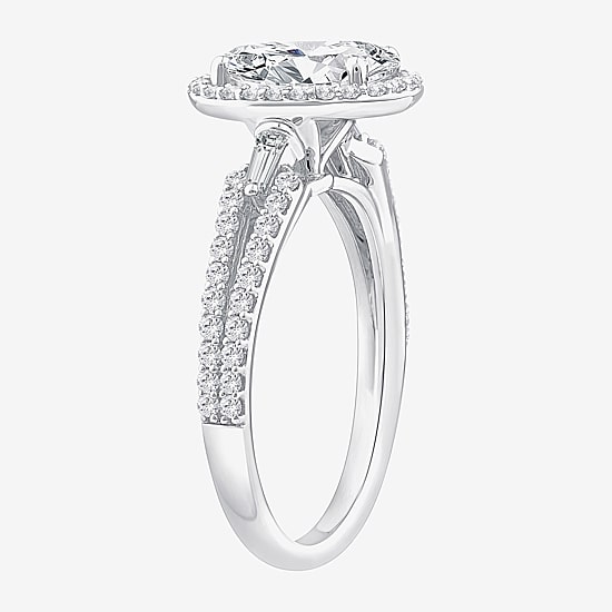 Signature By Modern Bride (F / Vs2) Womens 2 CT. T.W. Lab Grown White Diamond 10K Gold Oval Side Stone Halo Engagement Ring