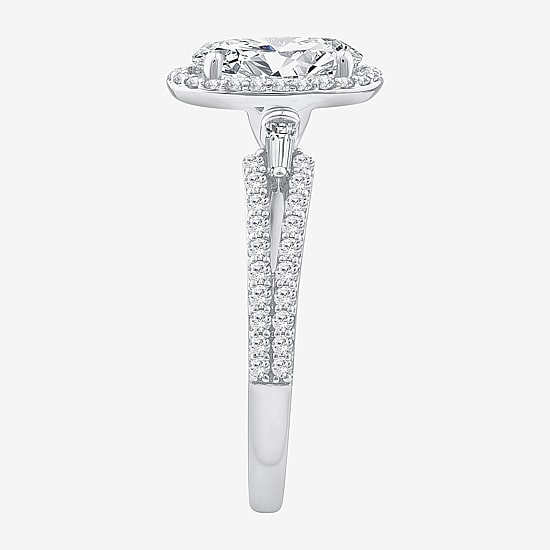 Signature By Modern Bride (F / Vs2) Womens 2 CT. T.W. Lab Grown White Diamond 10K Gold Oval Side Stone Halo Engagement Ring