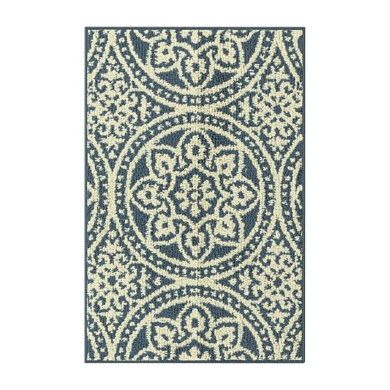 Maples Circle Medallion Blue Indoor Rectangular Accent Rug