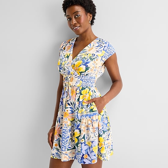 Be by CHETTA B Womens V Neck Sleeveless Drop Shoulder Floral Fit + Flare Dress