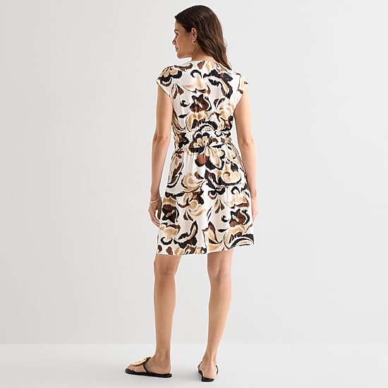Be by CHETTA B Womens V Neck Sleeveless Drop Shoulder Abstract Fit + Flare Dress