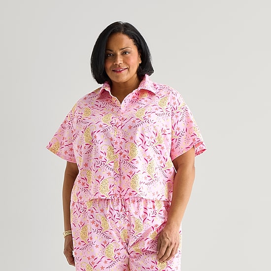 Hope & Wonder Women's History Month Tiger Printed Short Sleeve Classic Fit Plus Pajama Top