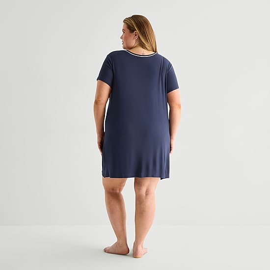 Liz Claiborne Cool and Calm Womens Plus Short Sleeve Crew Neck Nightshirt