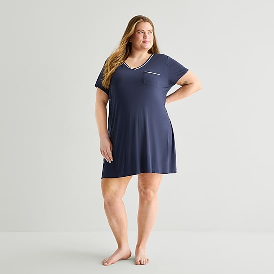 Liz Claiborne Cool and Calm Womens Plus Short Sleeve Crew Neck Nightshirt