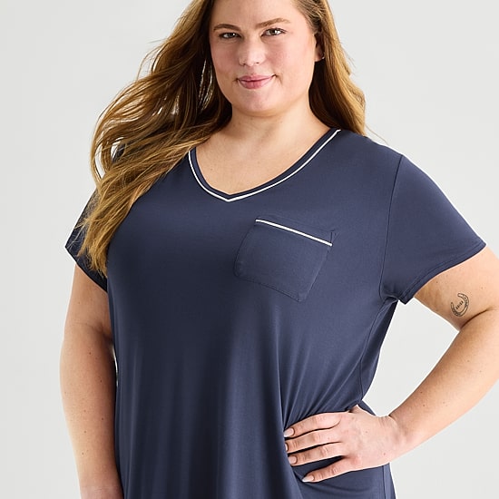 Liz Claiborne Cool and Calm Womens Plus Short Sleeve Crew Neck Nightshirt