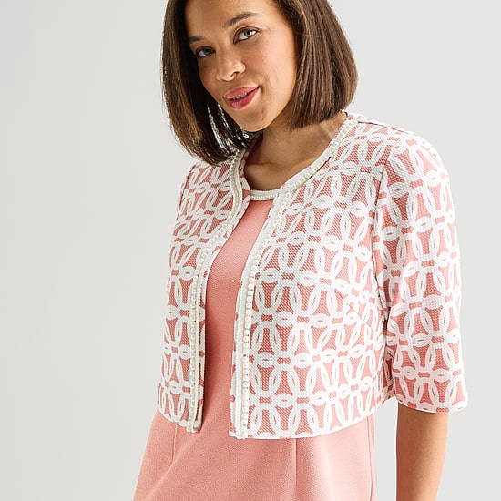 Maya Brooke Womens Embellished Floral Jacket Dress