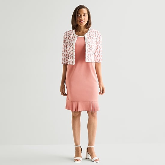 Maya Brooke Womens Embellished Floral Jacket Dress
