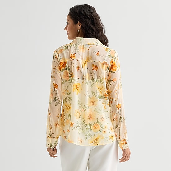 by&by Womens Juniors Cuffed Long Sleeve Regular Fit Button-Down Shirt