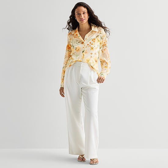 by&by Womens Juniors Cuffed Long Sleeve Regular Fit Button-Down Shirt