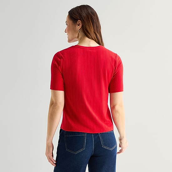 Liz Claiborne Womens Short Sleeve Regular Fit Henley Shirt
